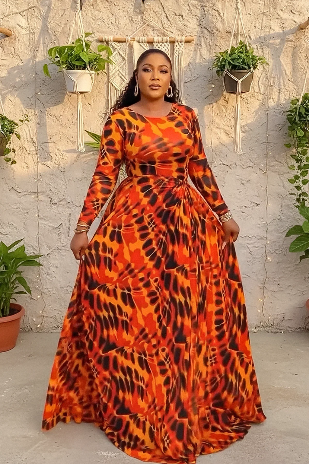Burnt Orange Tie-Dye Maxi Dress