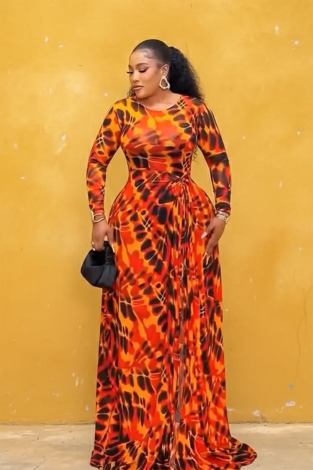 Burnt Orange Tie-Dye Maxi Dress