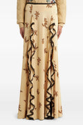 Floral Printed Ruffled Lace Trim Maxi Skirt