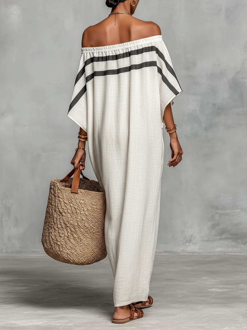 Minimalist Linen Off-Shoulder Batwing Maxi Dress