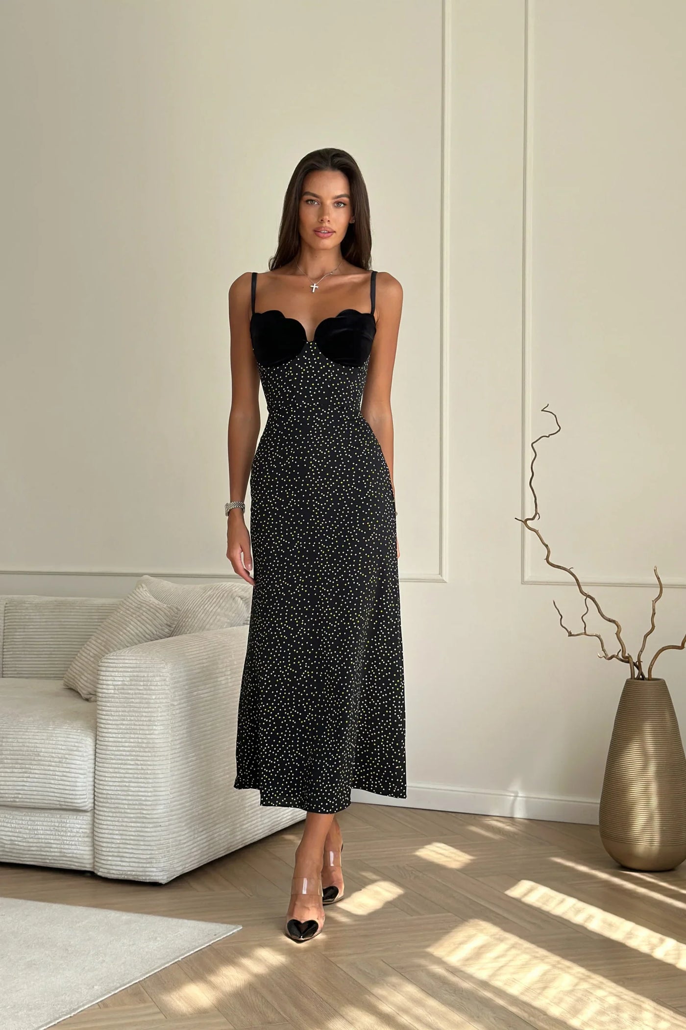 Velvet Insert Midi Dress