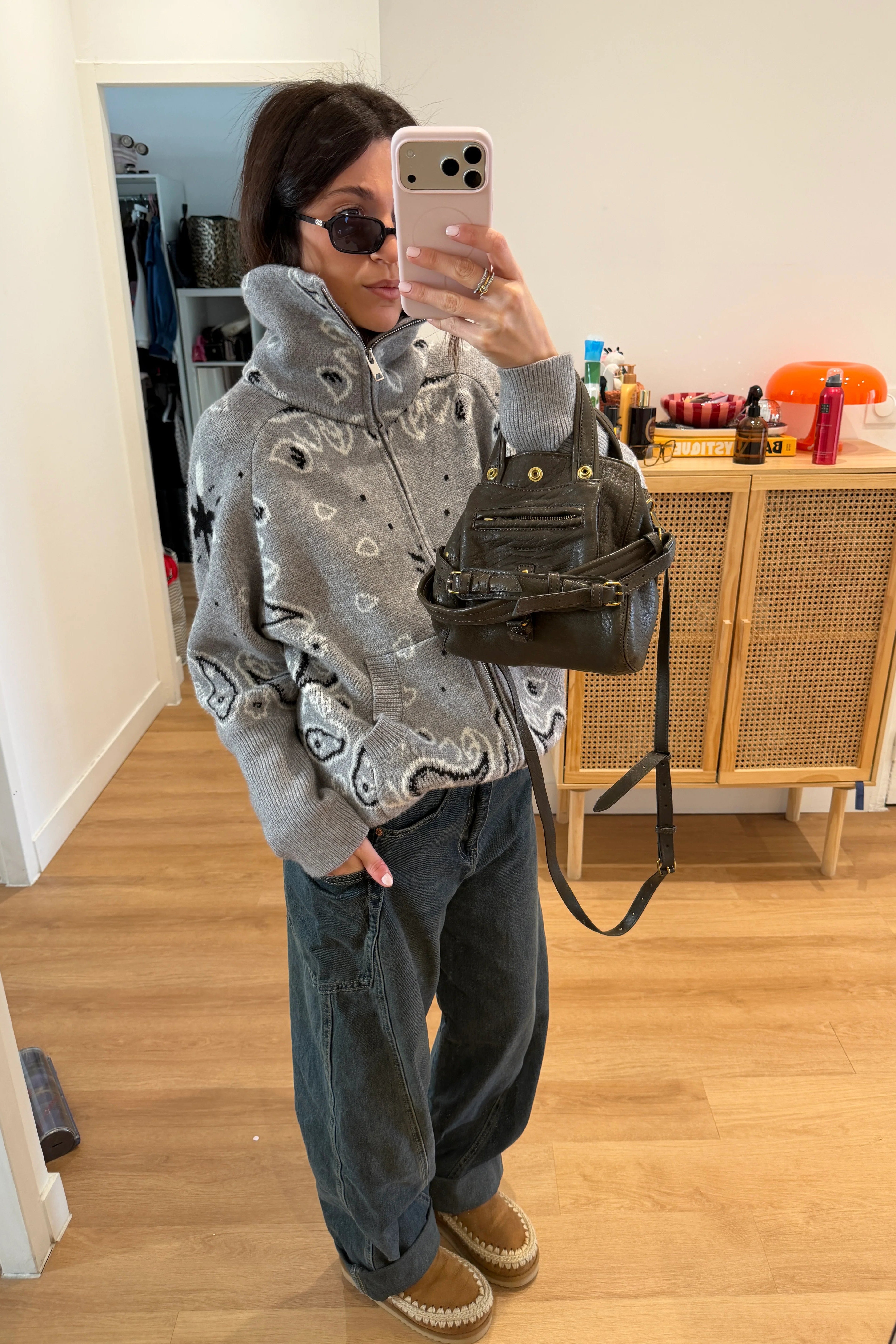 Grey Bandana Patterned Cardigan