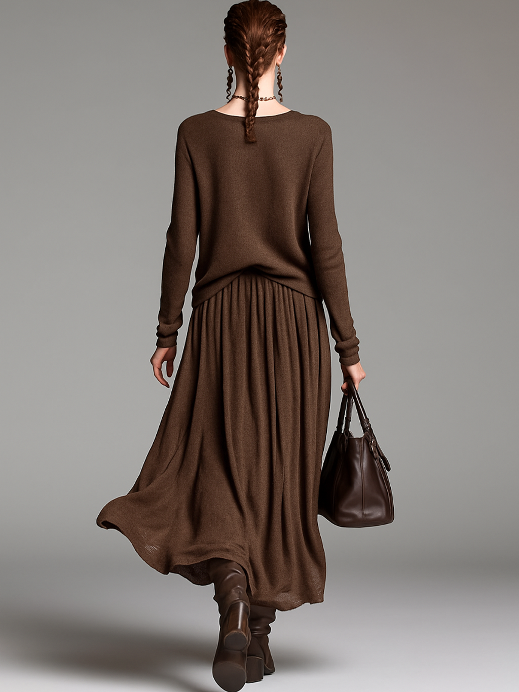 Round Neck Knitted Sweater Skirt Set