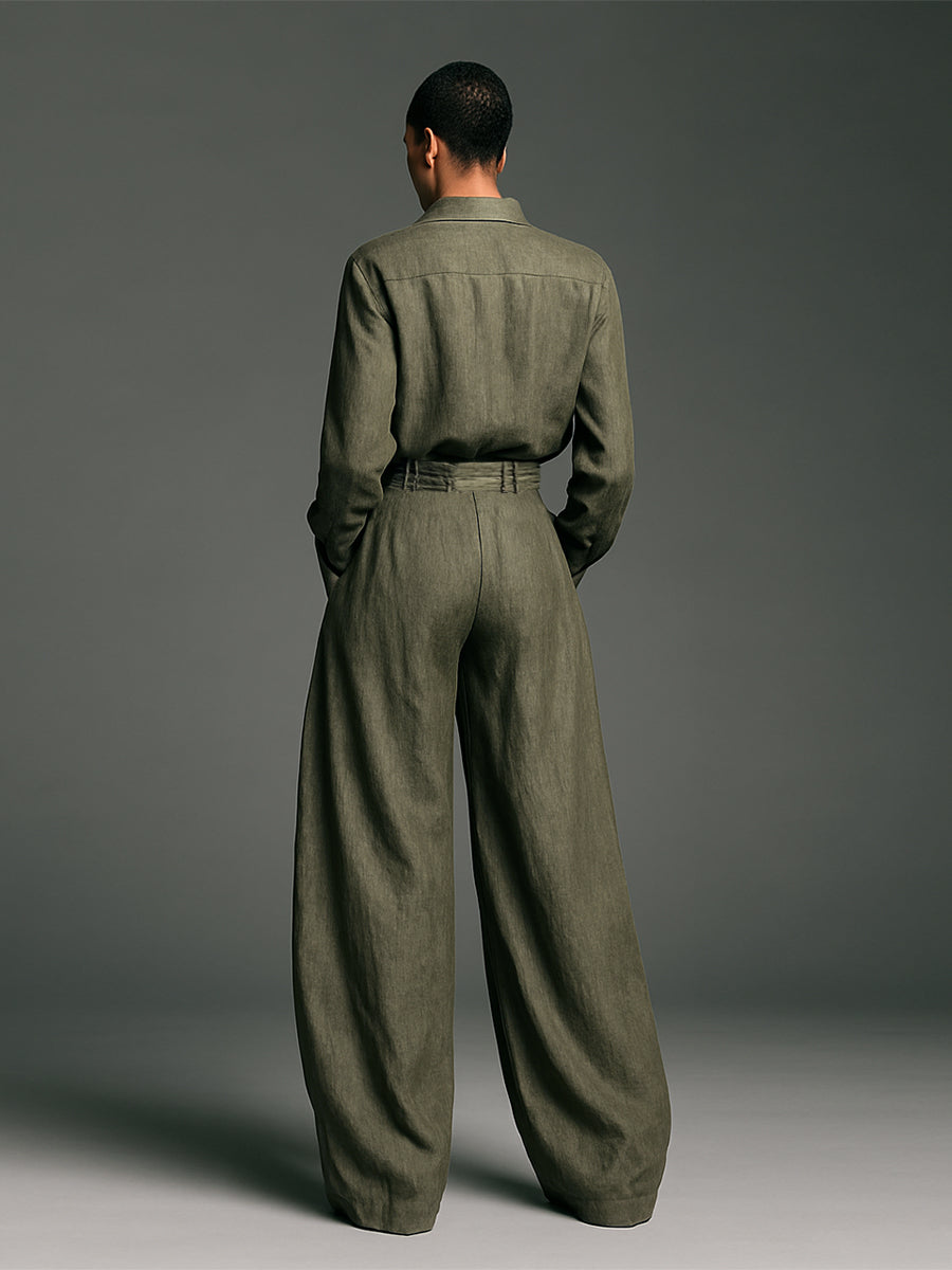 Cotton Linen Long Sleeve Shirt Two-Piece Set