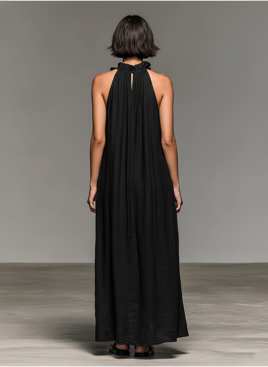 Linen Sleeveless Ruffle Maxi Dress