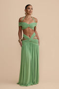 Green Ruched Skirt Set