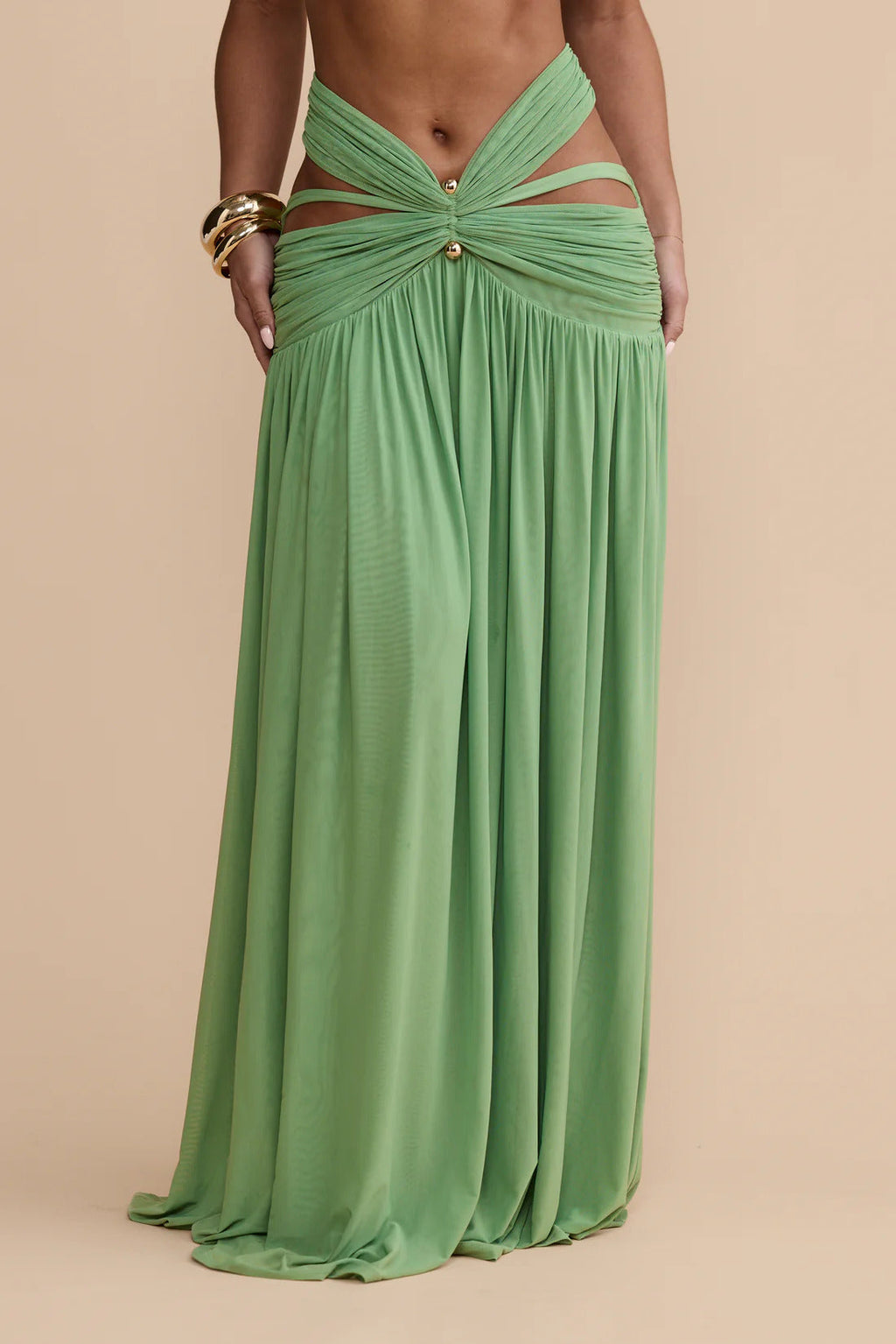 Green Ruched Skirt Set
