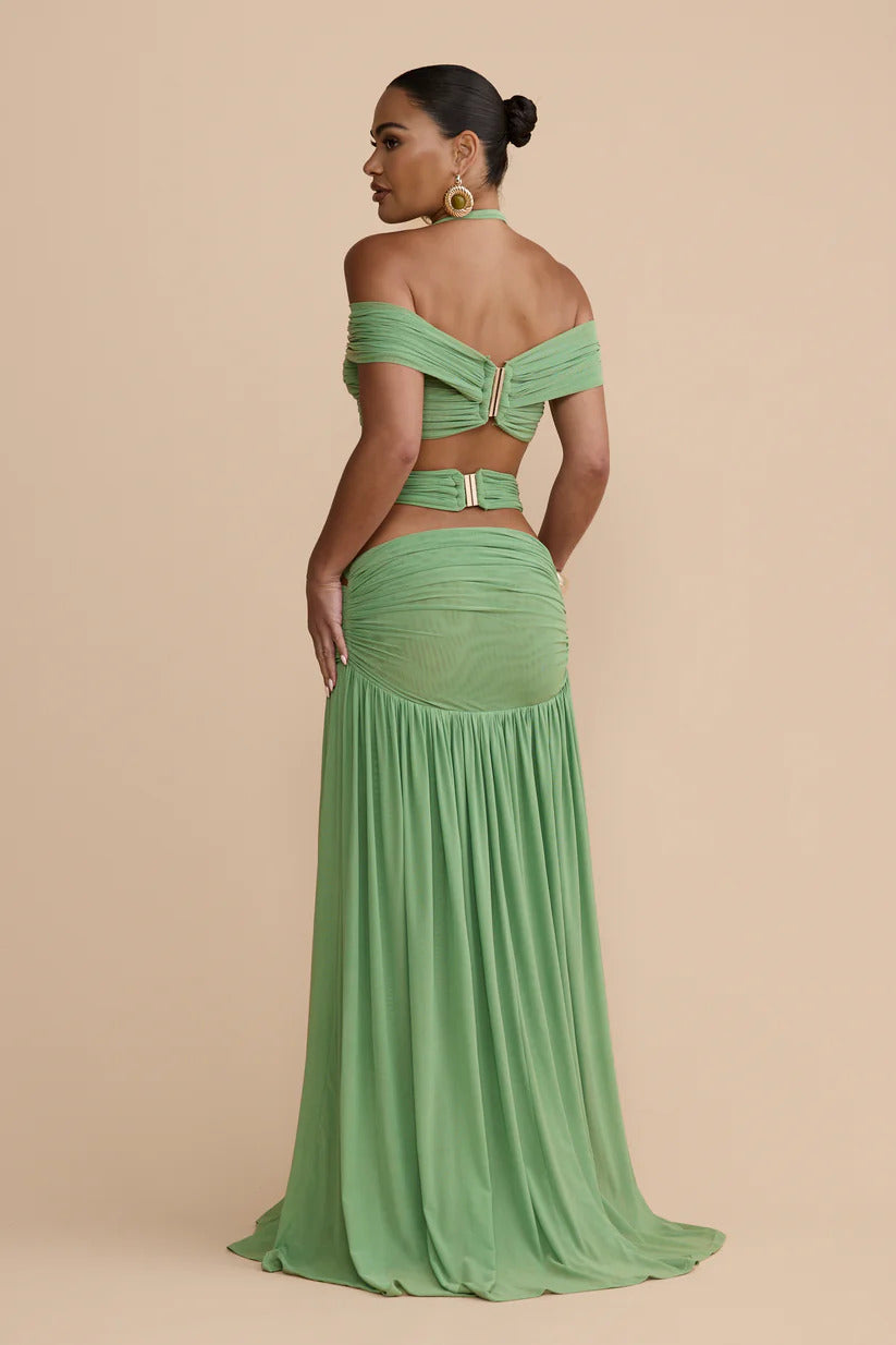 Green Ruched Skirt Set