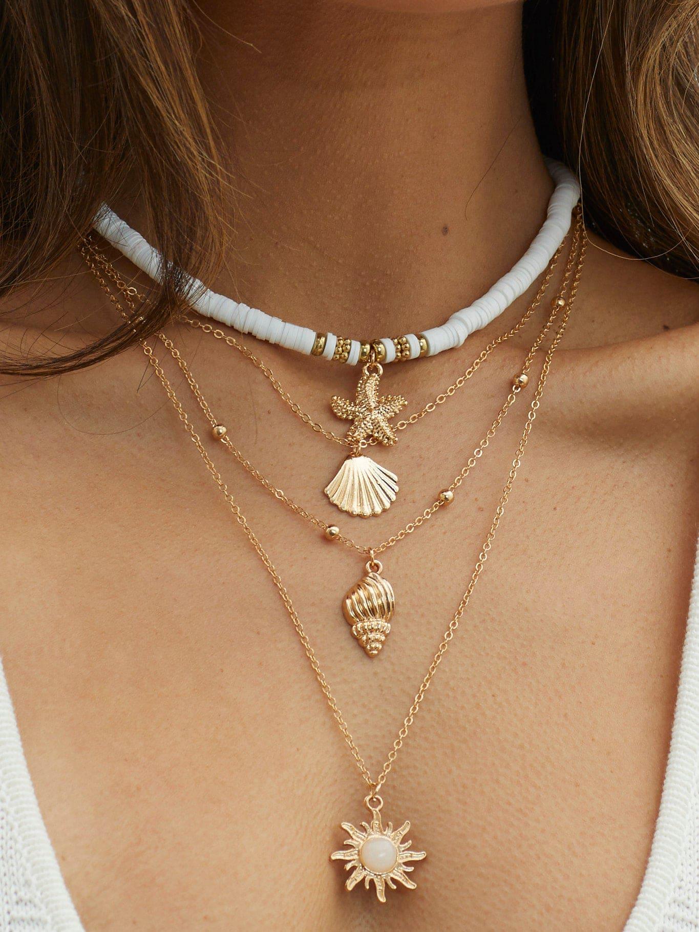 South Pacific Shell Starfish Necklace Gold