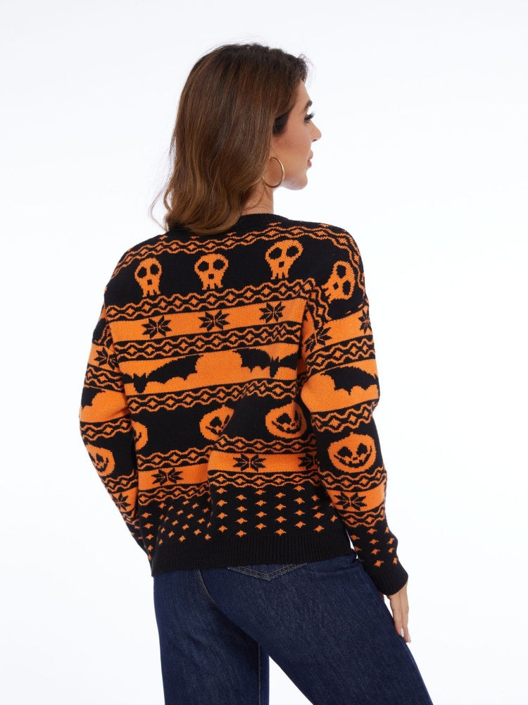 Halloween Pumpkin Pattern Round Knitted Sweater