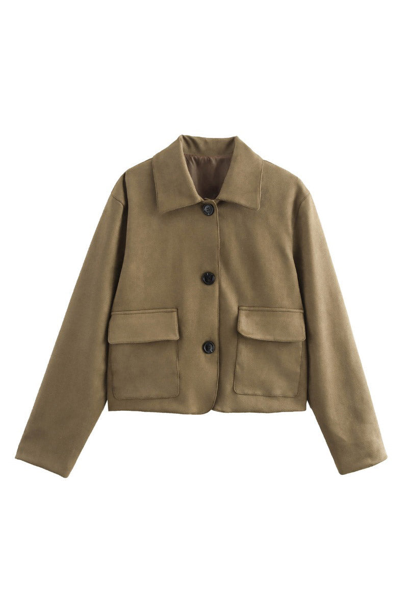 Split suede leather jacket with pocket