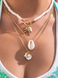 Shell Sunflower Pendant Multi-layered Necklace