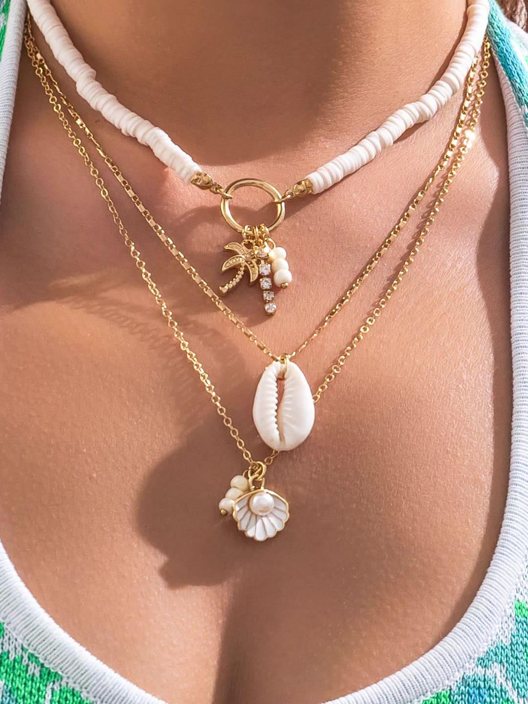 Shell Sunflower Pendant Multi-layered Necklace