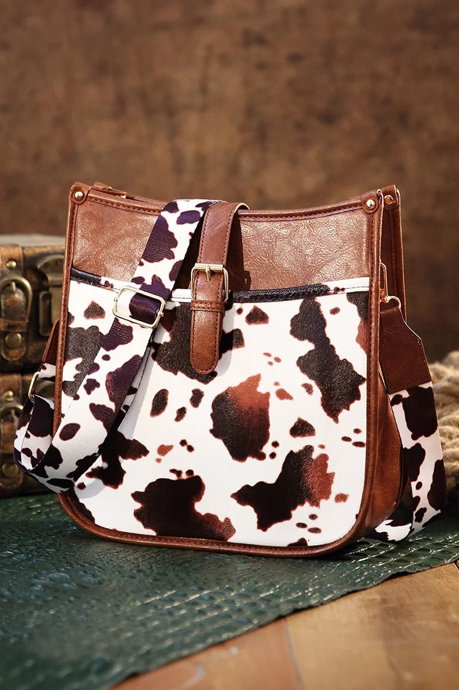 Western Cowboy Brown Cow Print Crossbody Bag