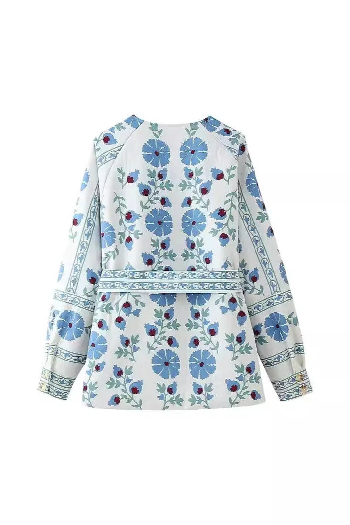 Street Flowers Lace Up Patchwork O Neck Outerwear
