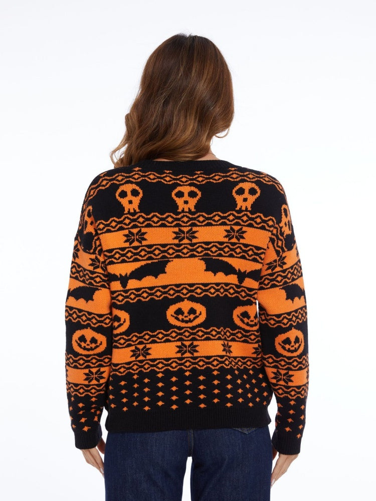 Halloween Pumpkin Pattern Round Knitted Sweater