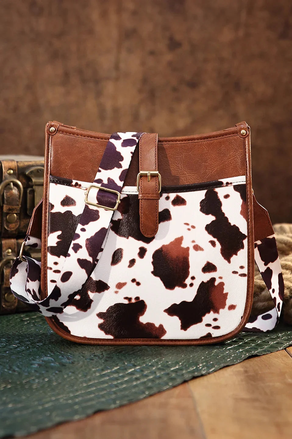 Western Cowboy Brown Cow Print Crossbody Bag