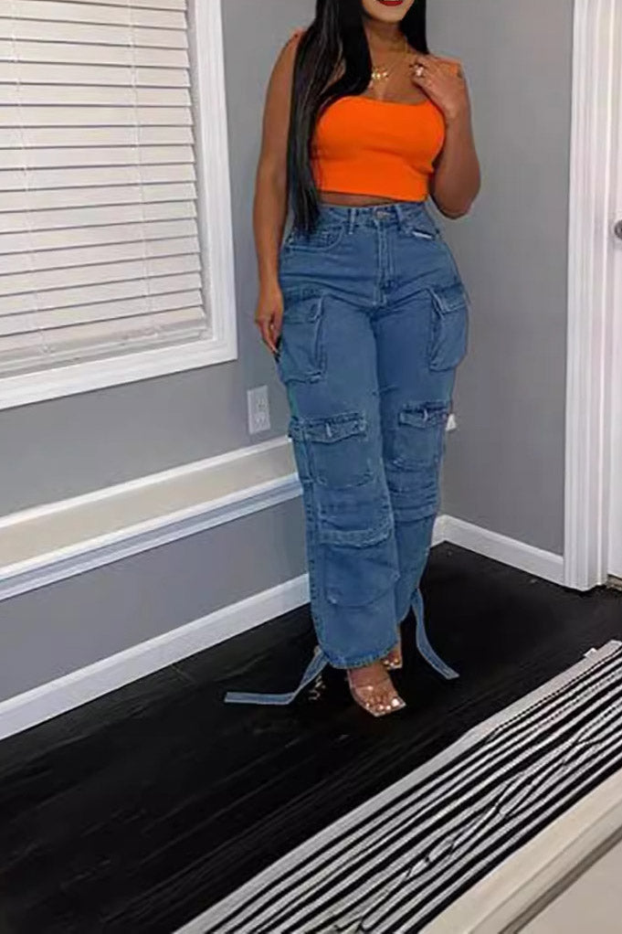 Trendy Multi-Pocket Denim