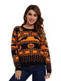 Halloween Pumpkin Pattern Round Knitted Sweater