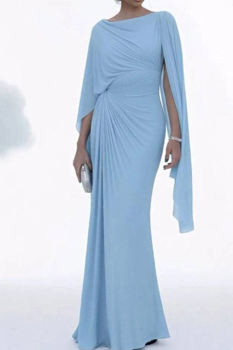 Elegant Draped Cape Sleeves Maxi Dress