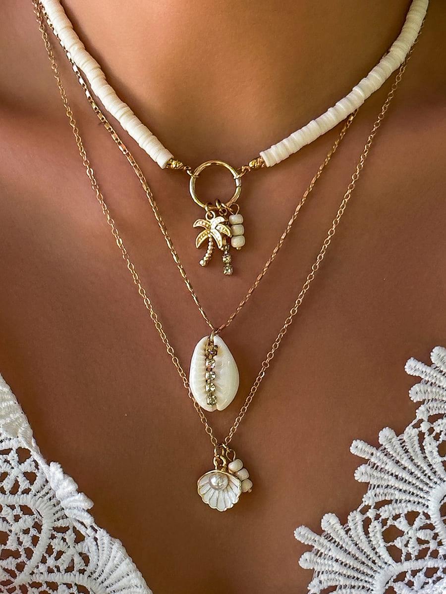 Shell Sunflower Pendant Multi-layered Necklace
