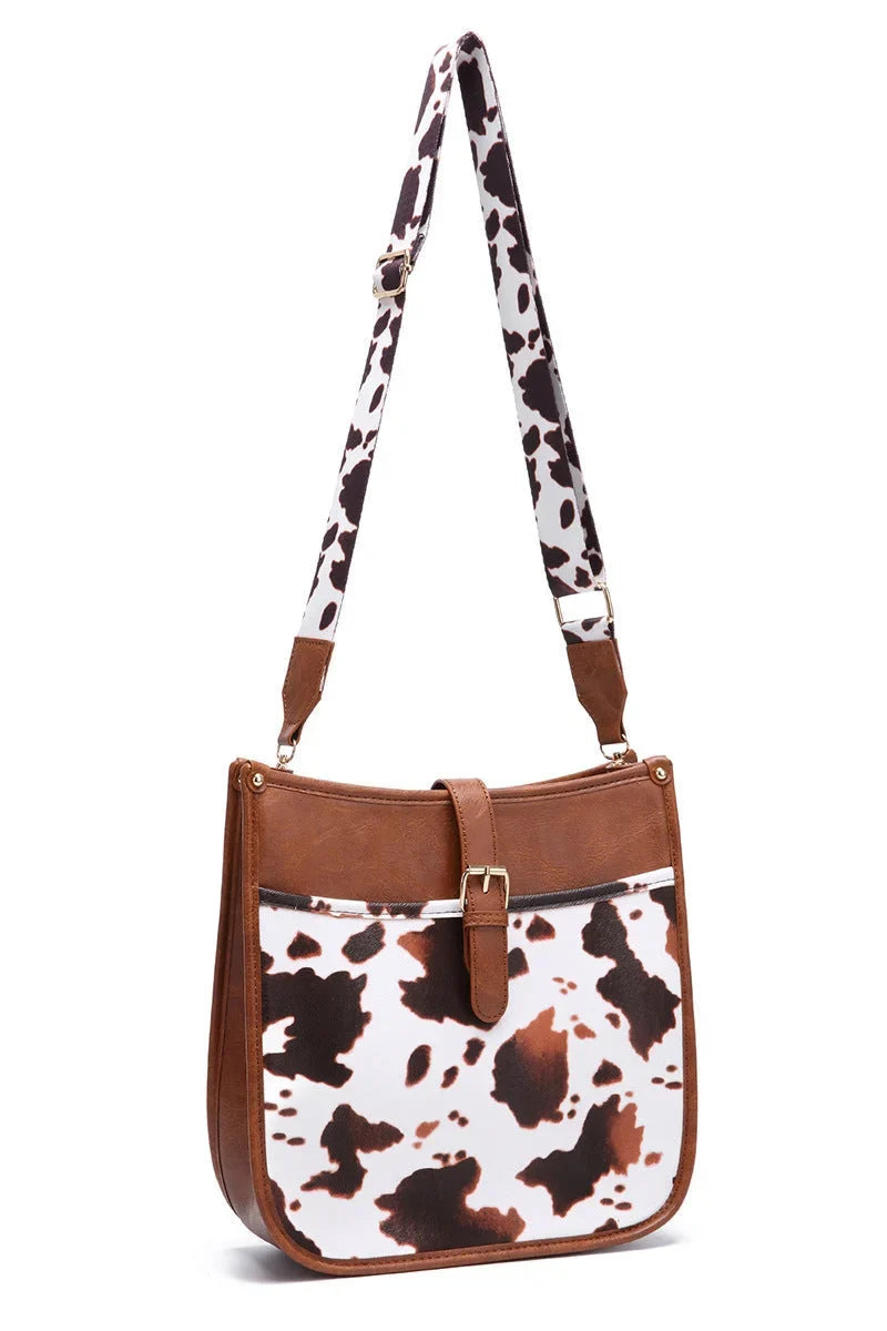 Western Cowboy Brown Cow Print Crossbody Bag