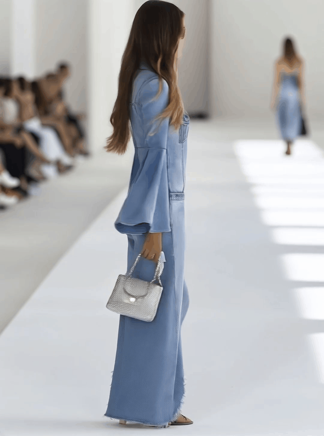 Retro Light Blue Denim Flared Wide-Leg Jumpsuit
