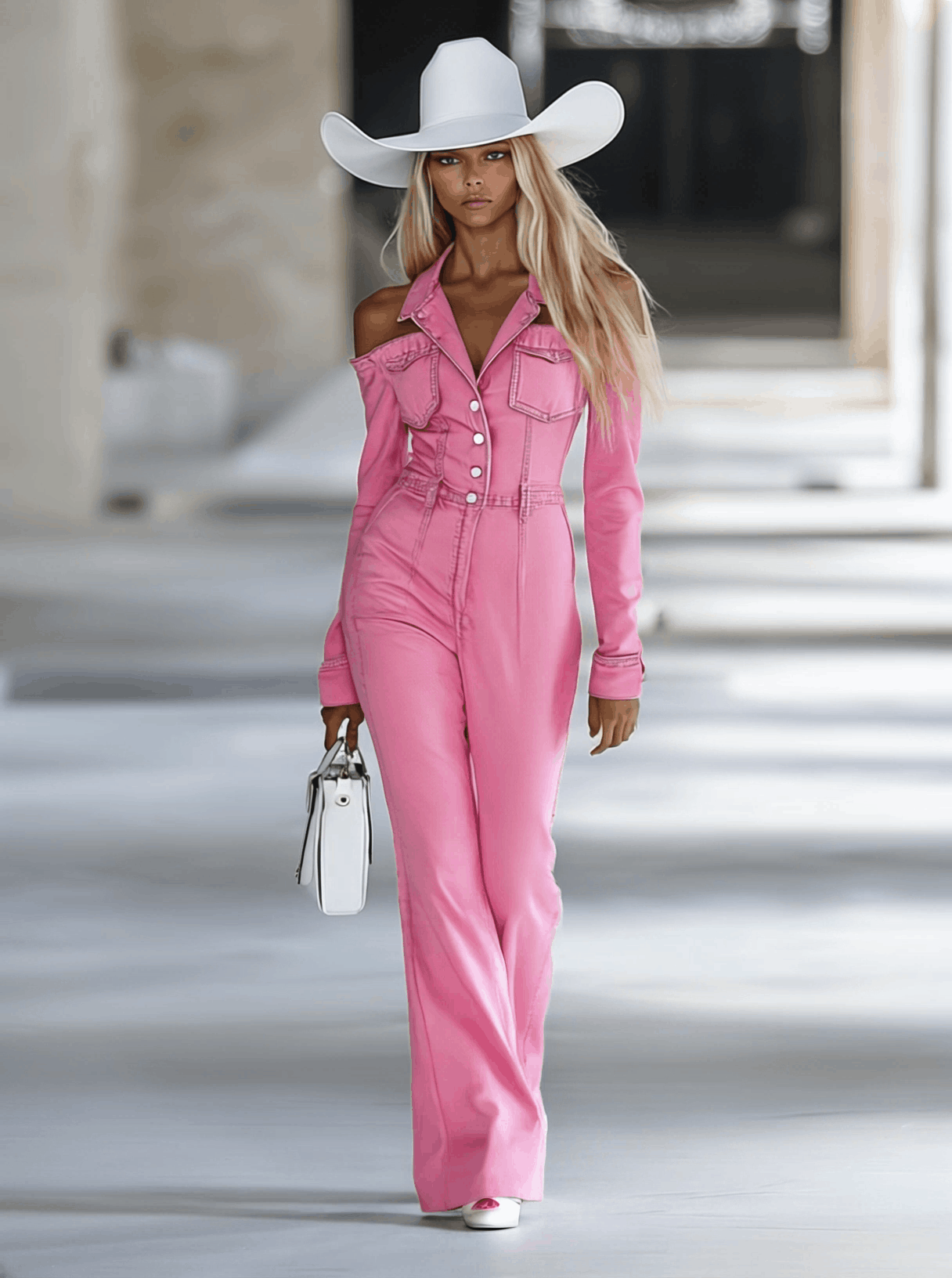 Personalized Lapel Pink Denim Flared Jumpsuit
