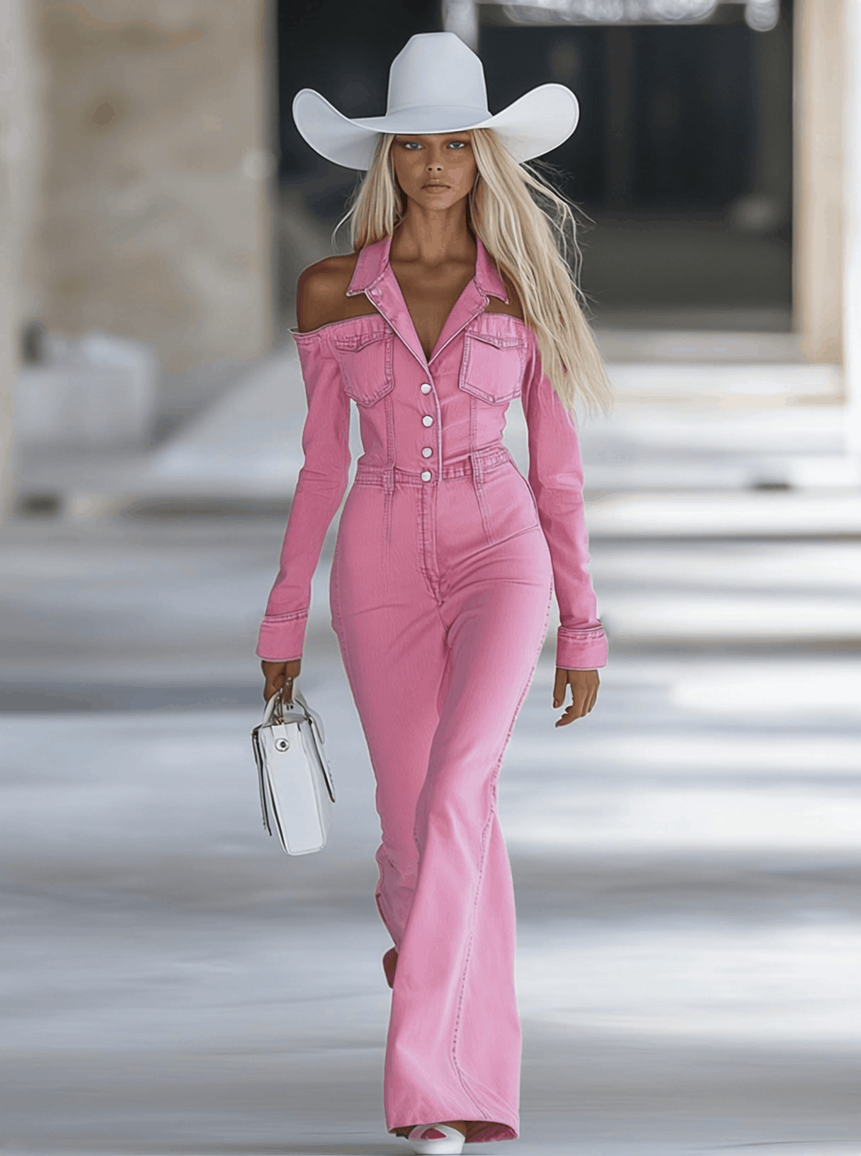 Personalized Lapel Pink Denim Flared Jumpsuit