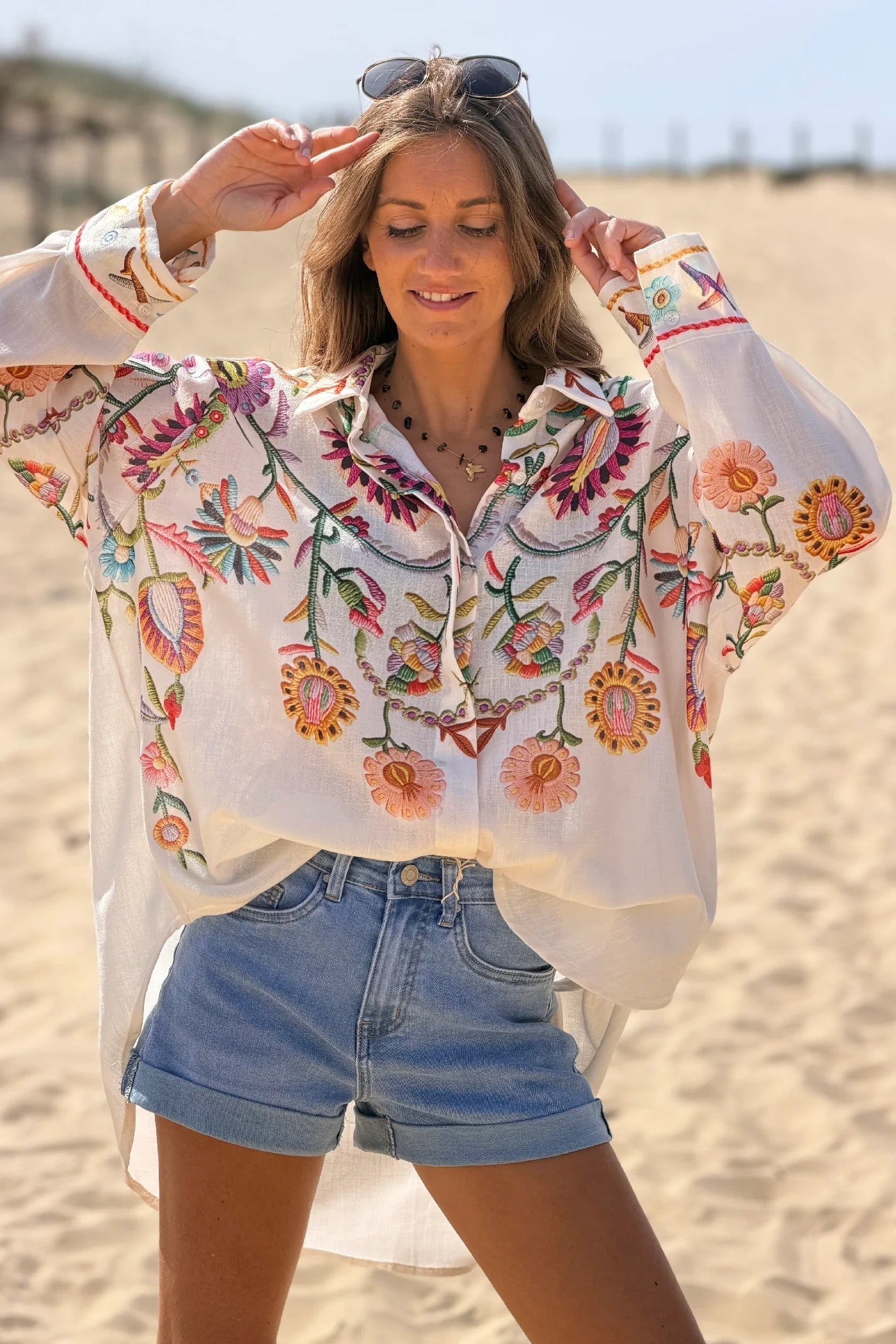 Oversized Beige Button-Down Shirt
