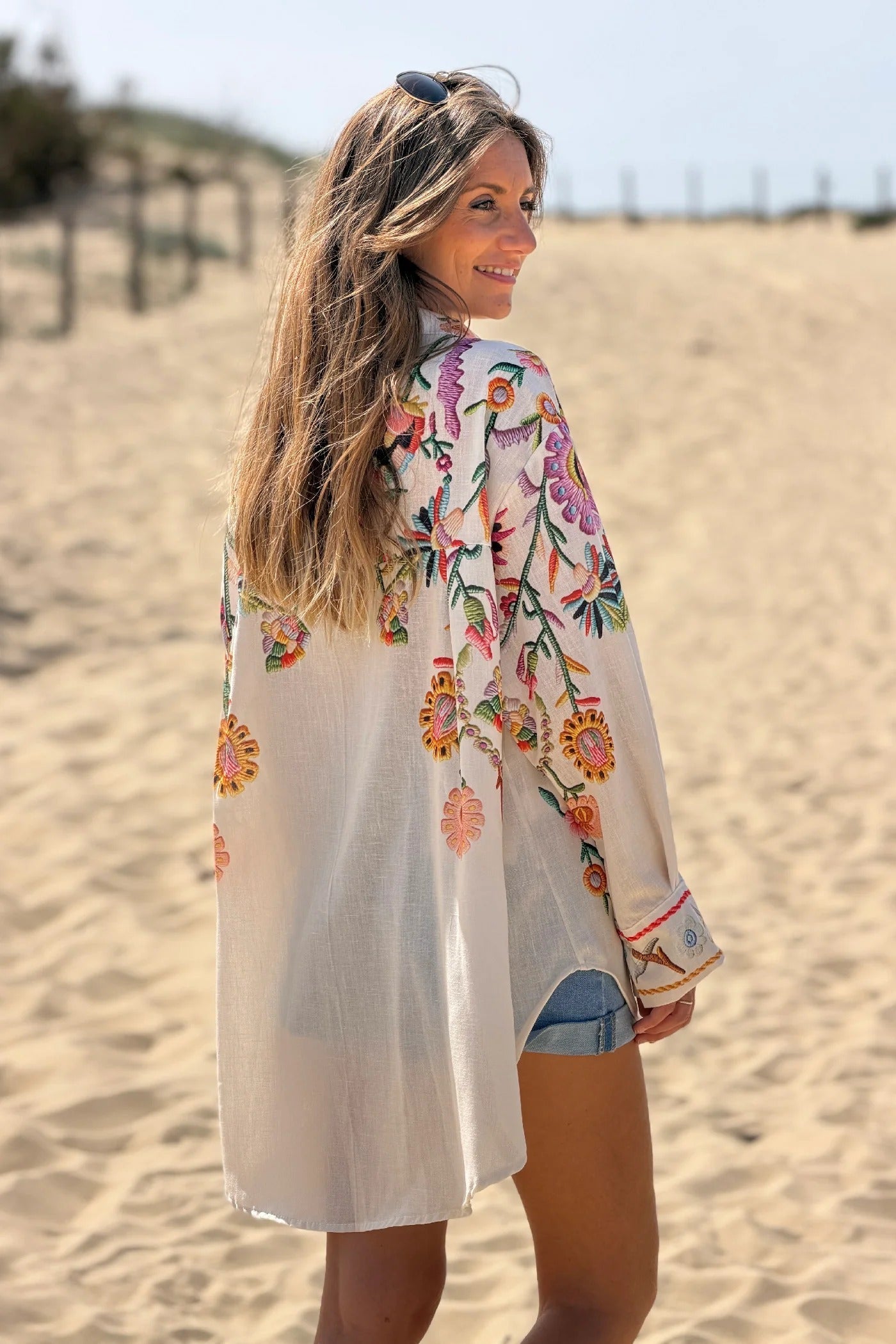Oversized Beige Button-Down Shirt
