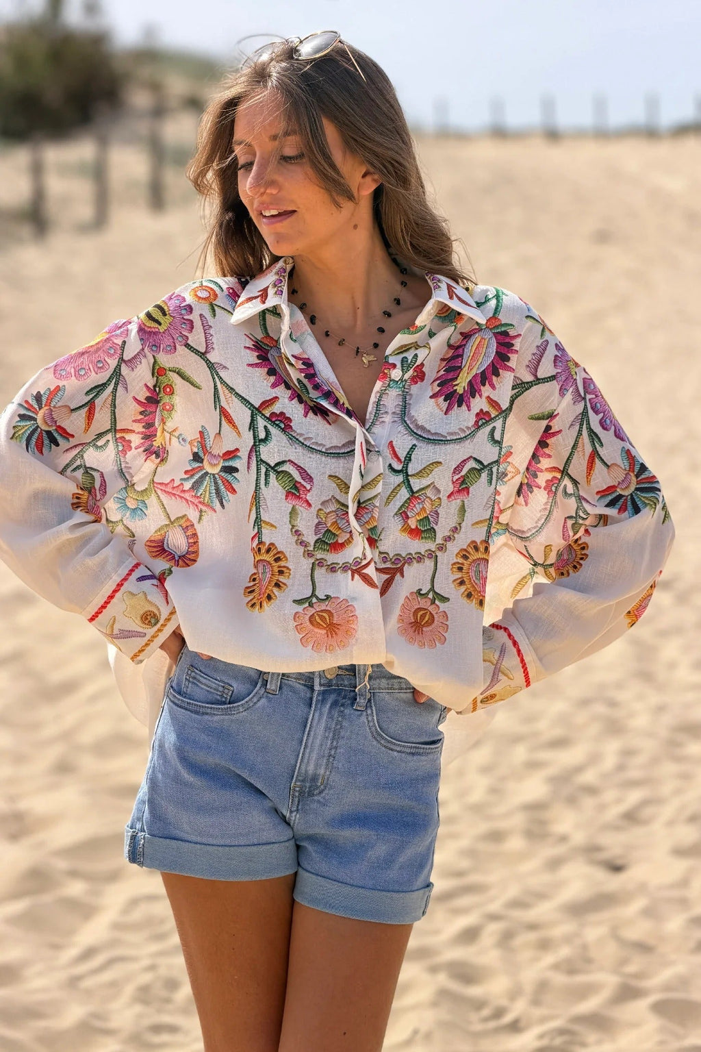 Oversized Beige Button-Down Shirt
