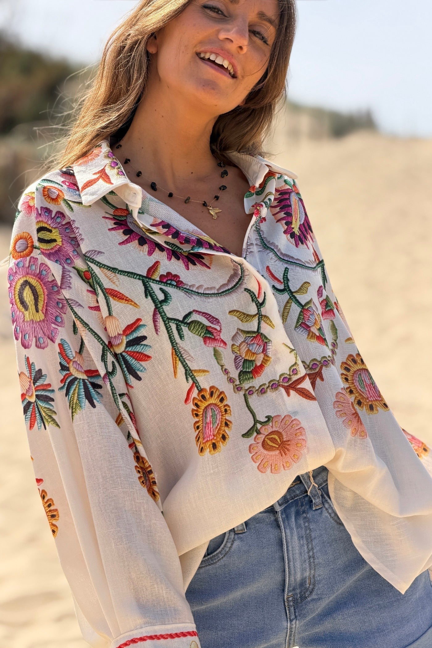 Oversized Beige Button-Down Shirt