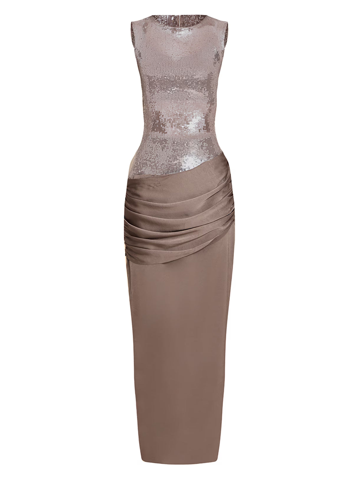 Elegant Sequin Satin Maxi Dress