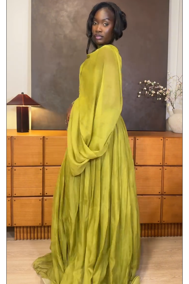 One-Shoulder Draped Pleated Maxi Dress