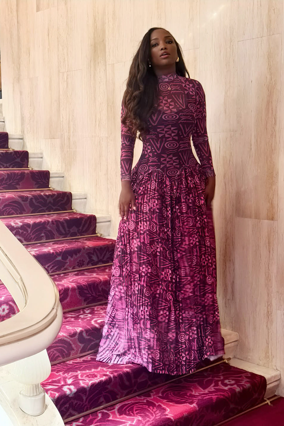 Geometric Print High Neck Maxi Dress