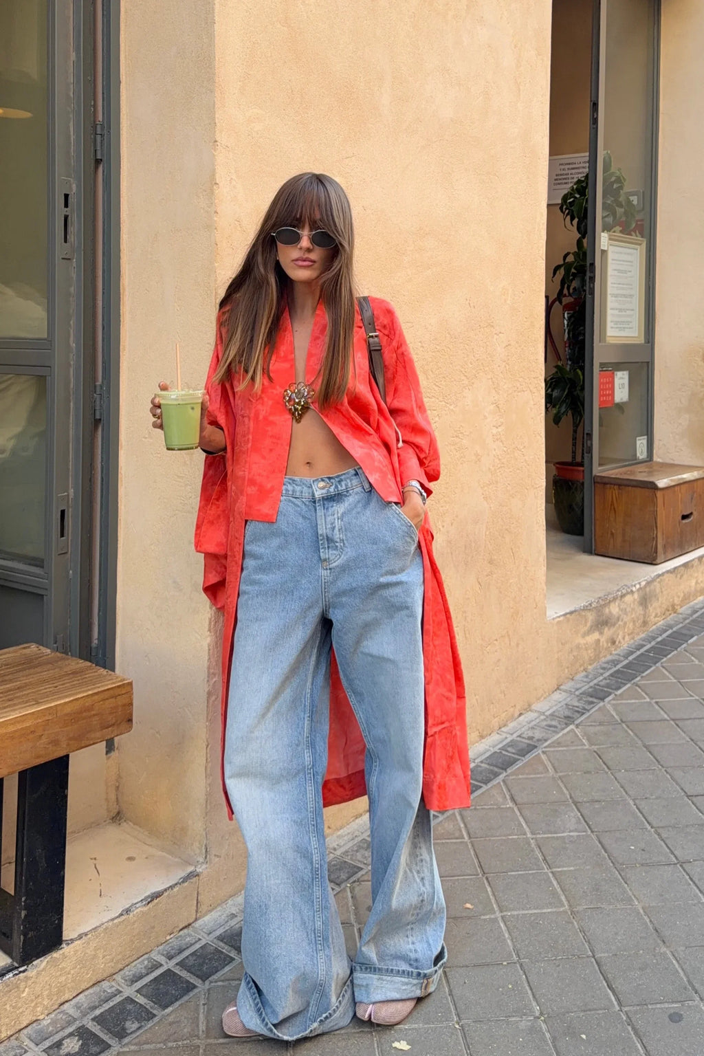 Orange Jacquard Kimono Cardigan