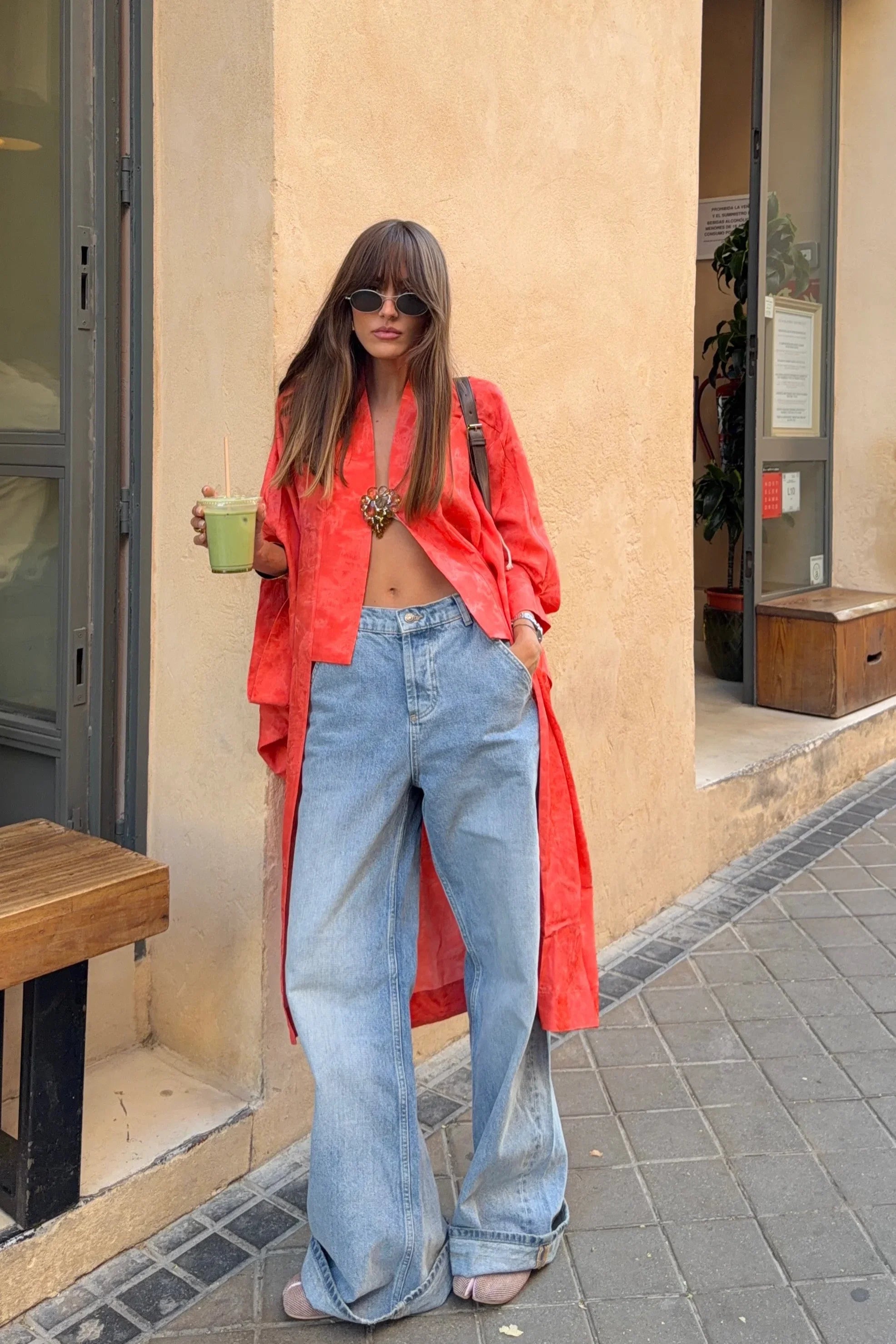 Orange Jacquard Kimono Cardigan