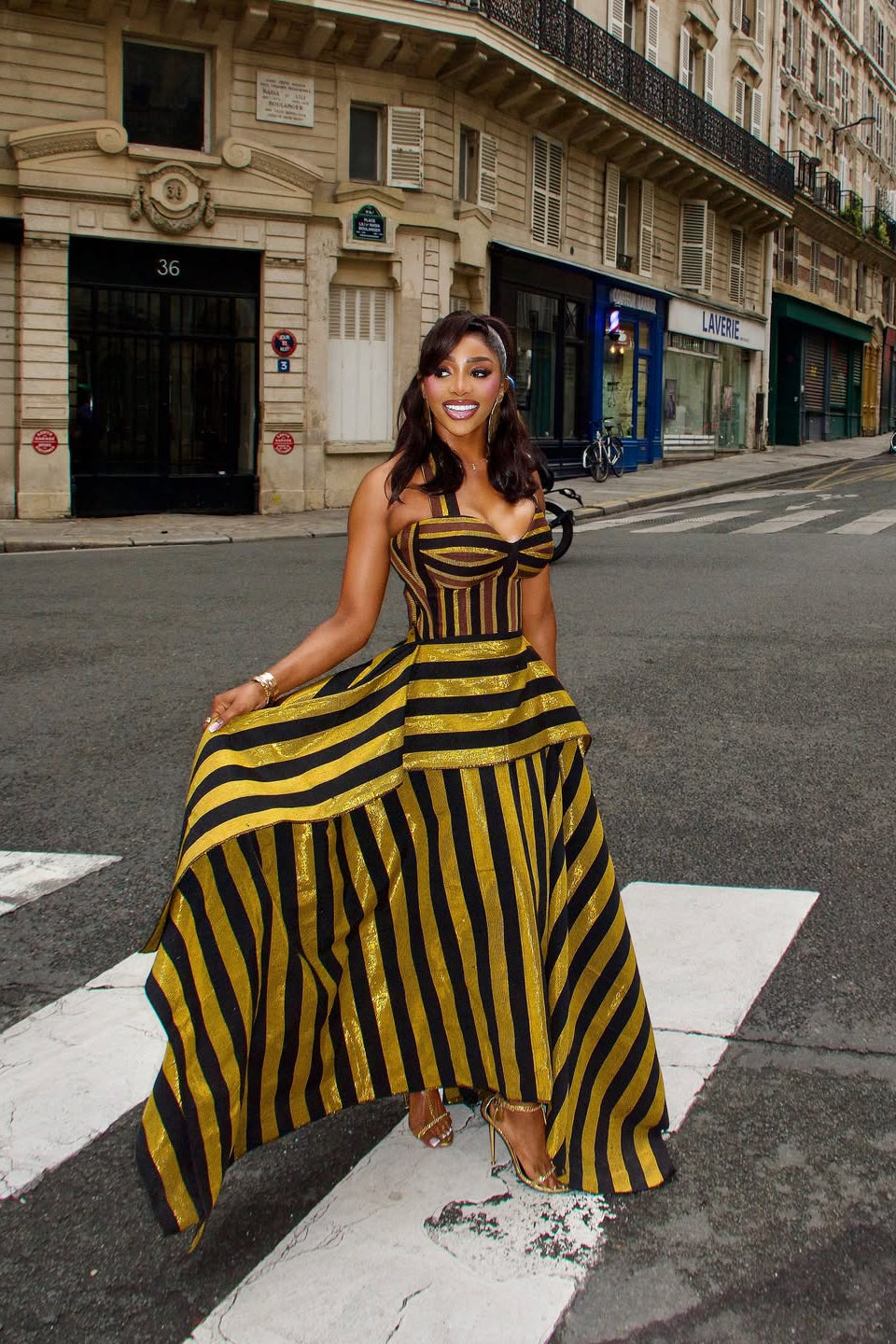 Retro Gold Black Stripe Statement Maxi Skirt