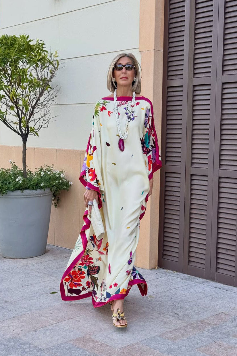 Colorful Floral Print Batwing Loose Kaftan