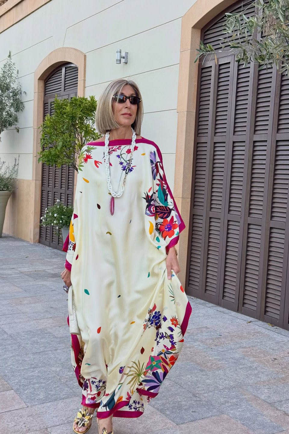 Colorful Floral Print Batwing Loose Kaftan