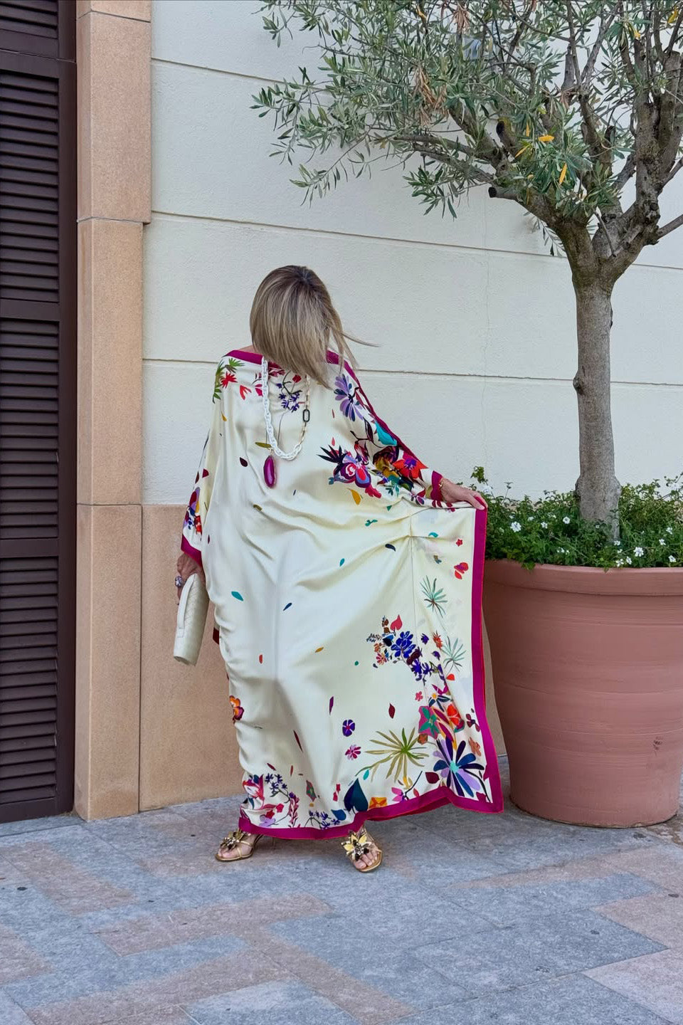 Colorful Floral Print Batwing Loose Kaftan