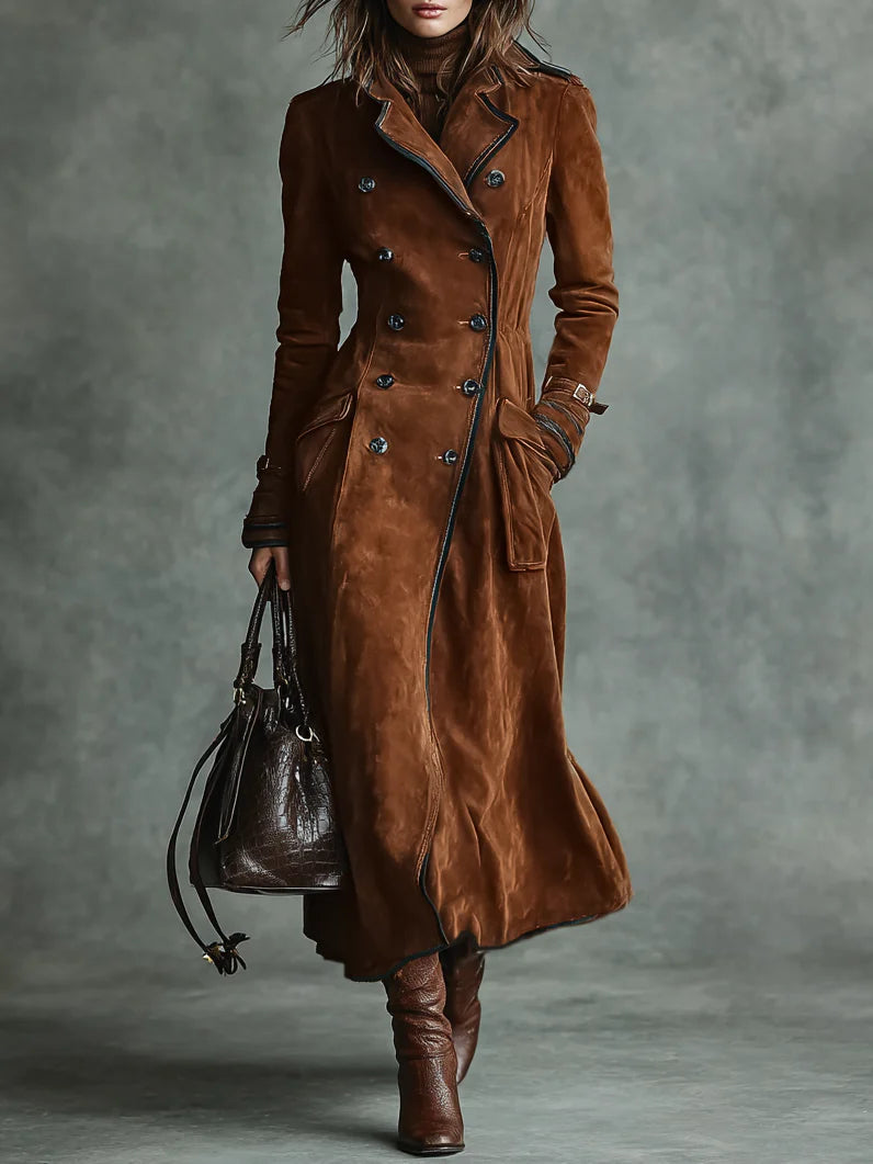 Double-breasted lapel long coat
