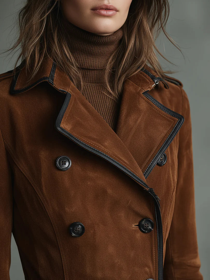 Double-breasted lapel long coat