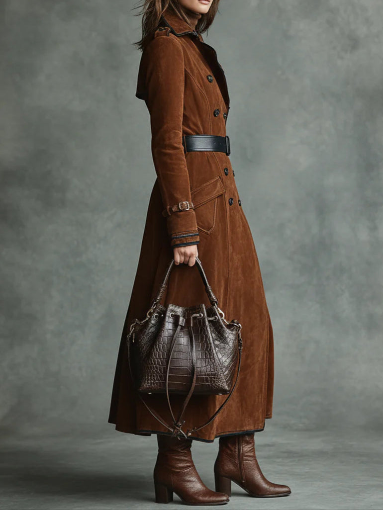 Double-breasted lapel long coat