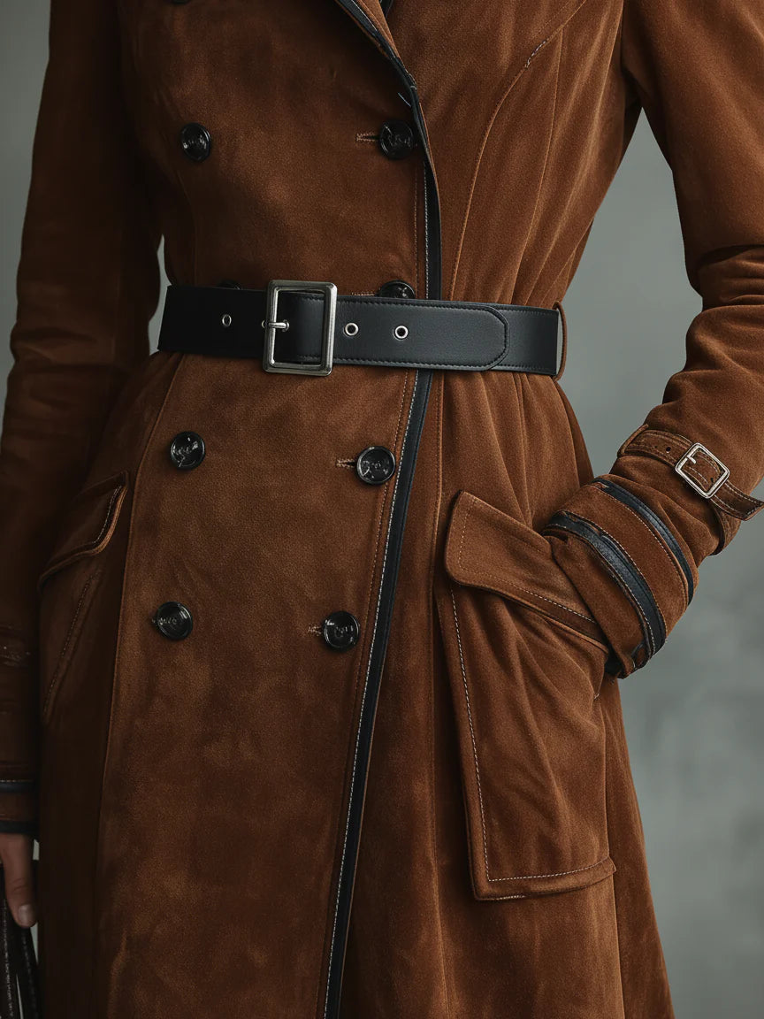 Double-breasted lapel long coat
