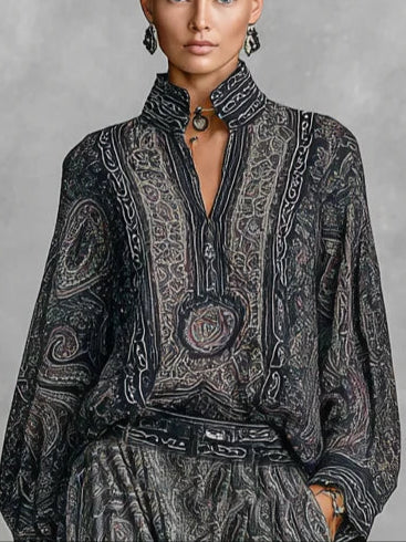 Paisley Print Shirt Trousers Two-piece Set
