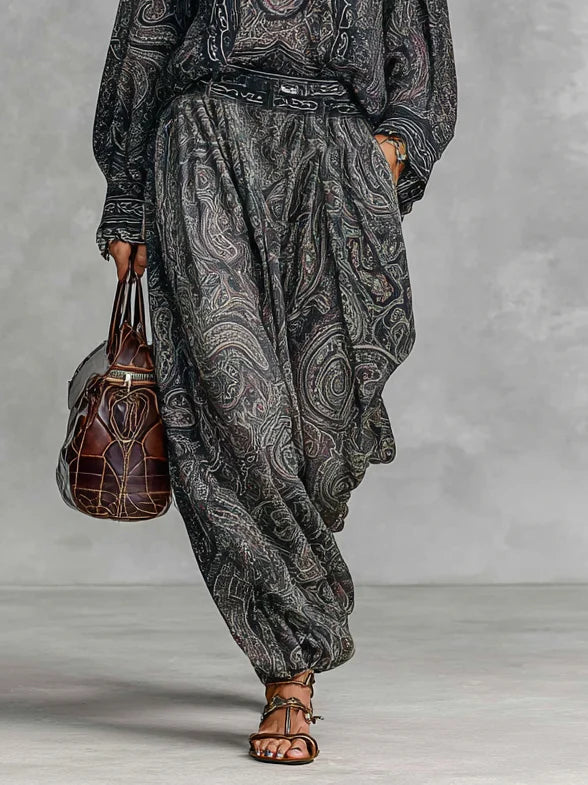 Paisley Print Shirt Trousers Two-piece Set
