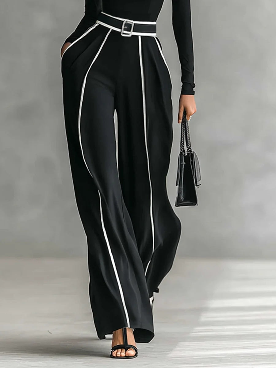 White Trim High-neck Long-sleeved Top