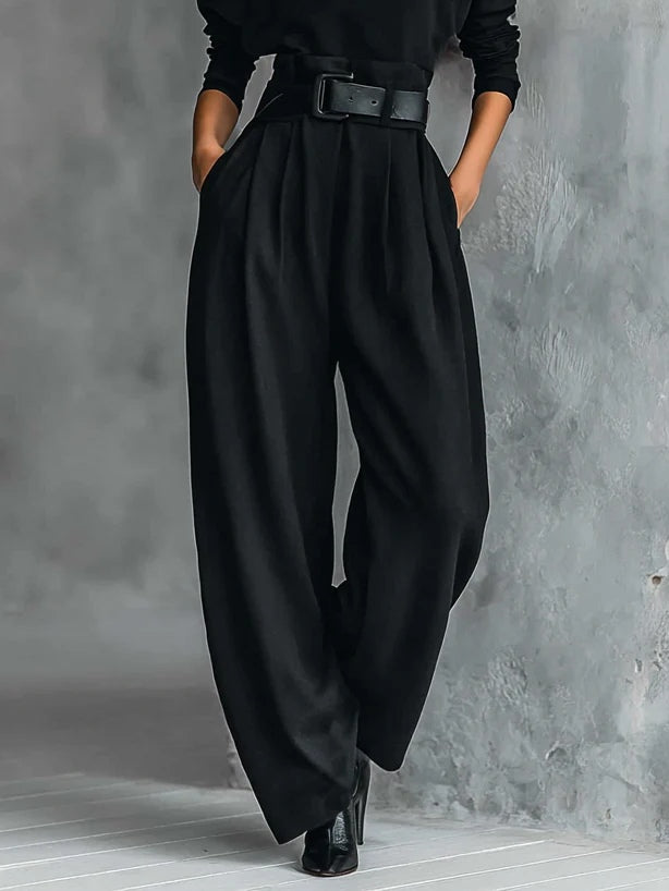All-black Turtleneck T-shirt Pants Two-piece Set